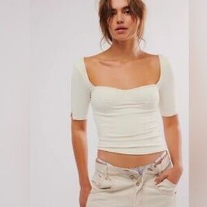 Free People Cream Square Neck Top